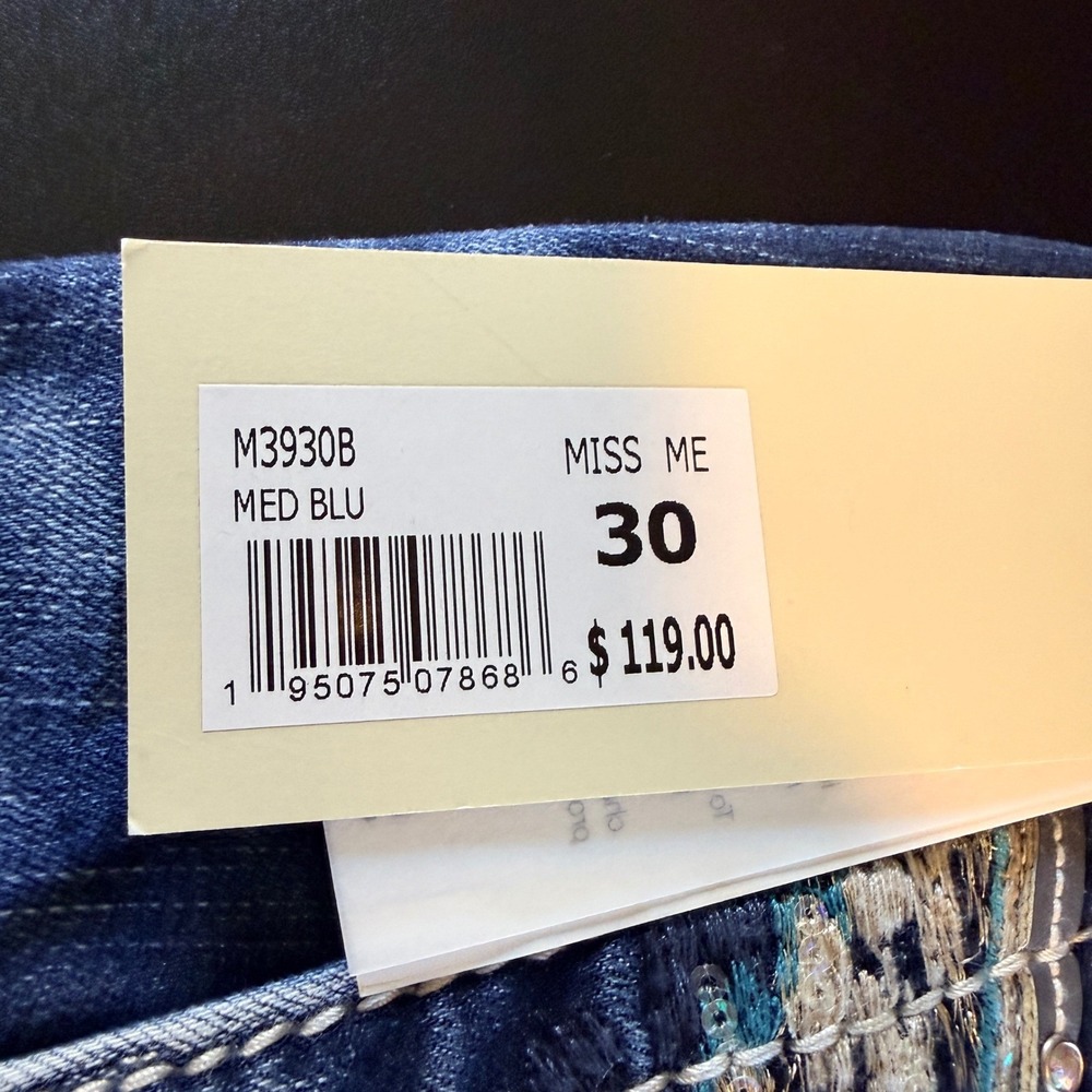 Miss Me Bootcut Jeans Size 30 Blue NWT Mid-Rise Embroidered Teal Wing M3930B - Picture 4 of 11